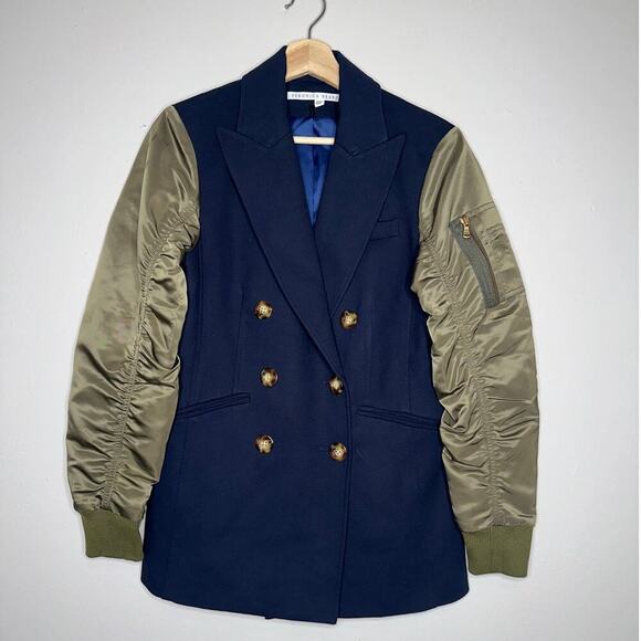 Veronica Beard Clausen Mixed Media Dickey Blazer/Jacket Navy/Olive Green Size 2 - Picture 3 of 10